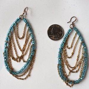 Gold Chain Turquoise Swarovski Earrings